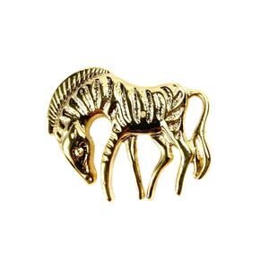 African Zebra Brooch Vintage Textured Gold Tone Safari Animal Statement Pin